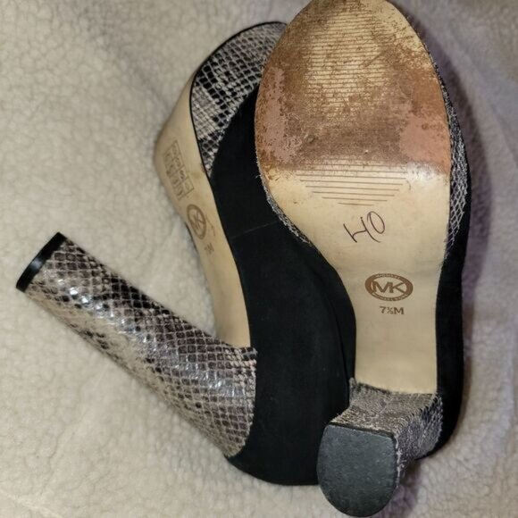 Michael Kors black suede peep-toe platform snakeskin heels (7.5M) - Picture 7 of 8
